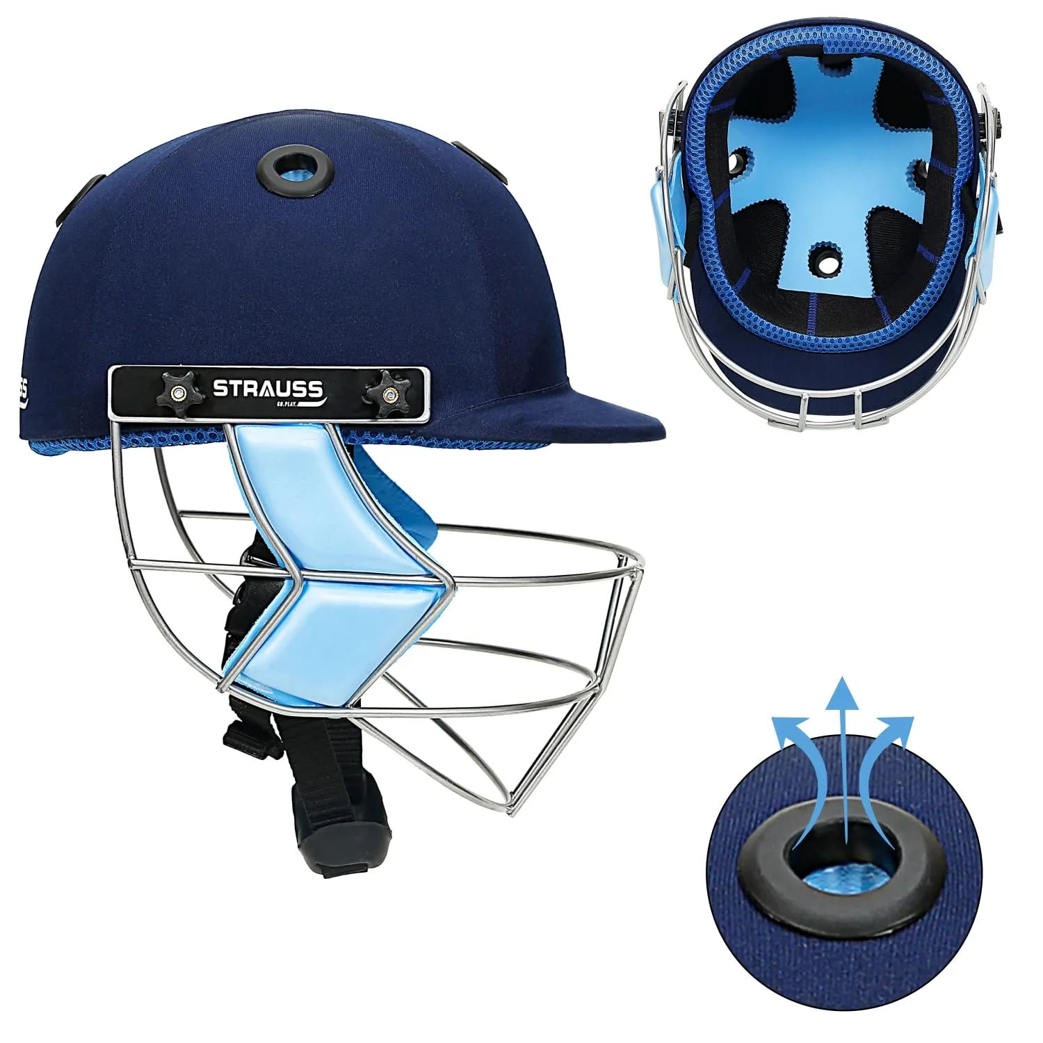 Strauss Cricket Helmet | Steel Grill | Edition: Classic | Size: Boys | Age: 8-10yrs | Color: Blue | for Boys, Girls | Lightweight | Advance Protection | Leather Ball Cricket Helmet