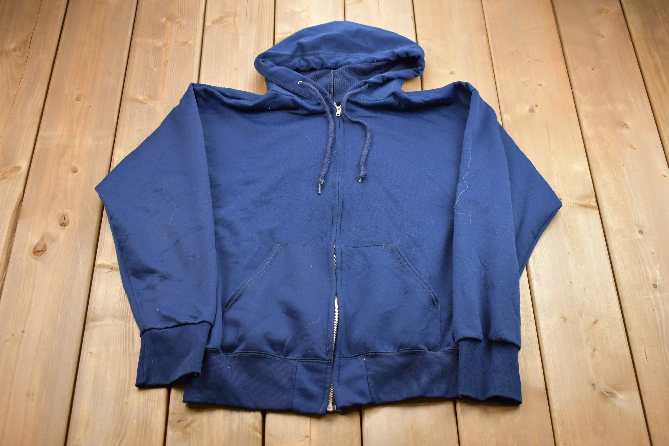 Vintage 1990s Zip Up Thermal Lined Basic Hoodie