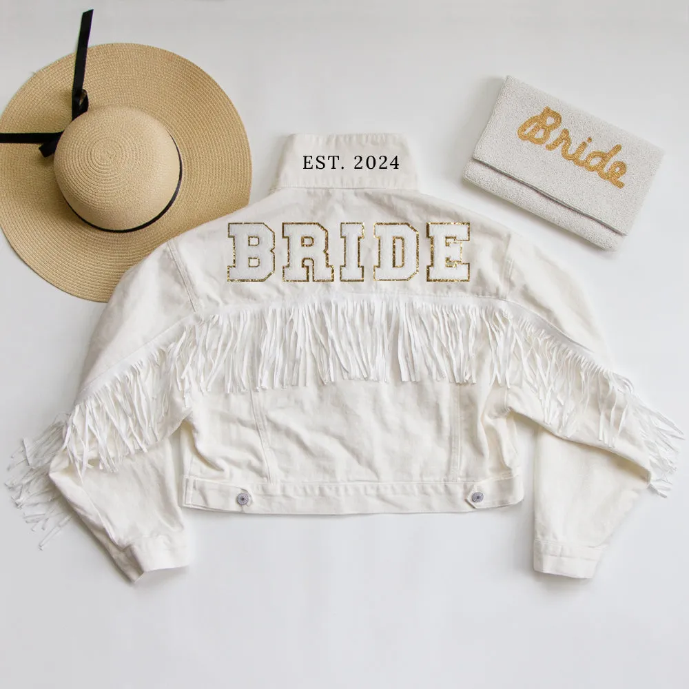 (White Fringe) Custom Patch White Fringe Denim Jacket