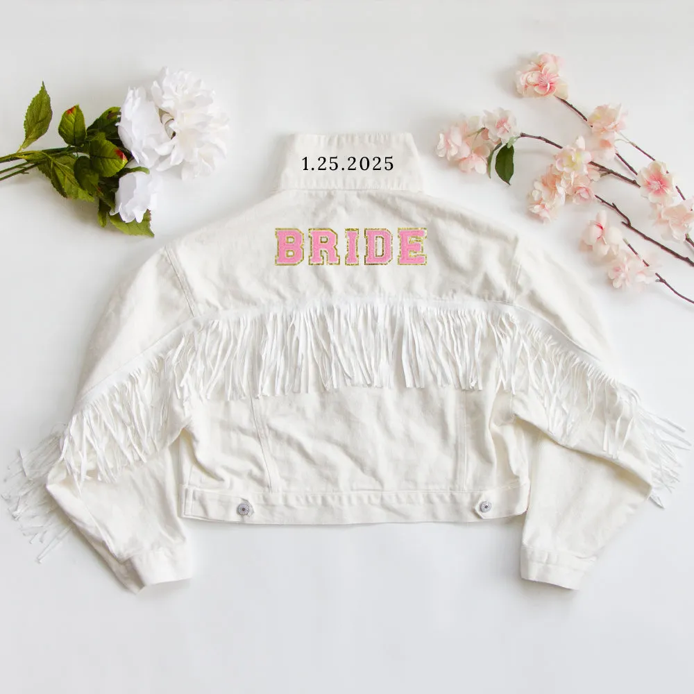 (White Fringe) Custom Patch White Fringe Denim Jacket