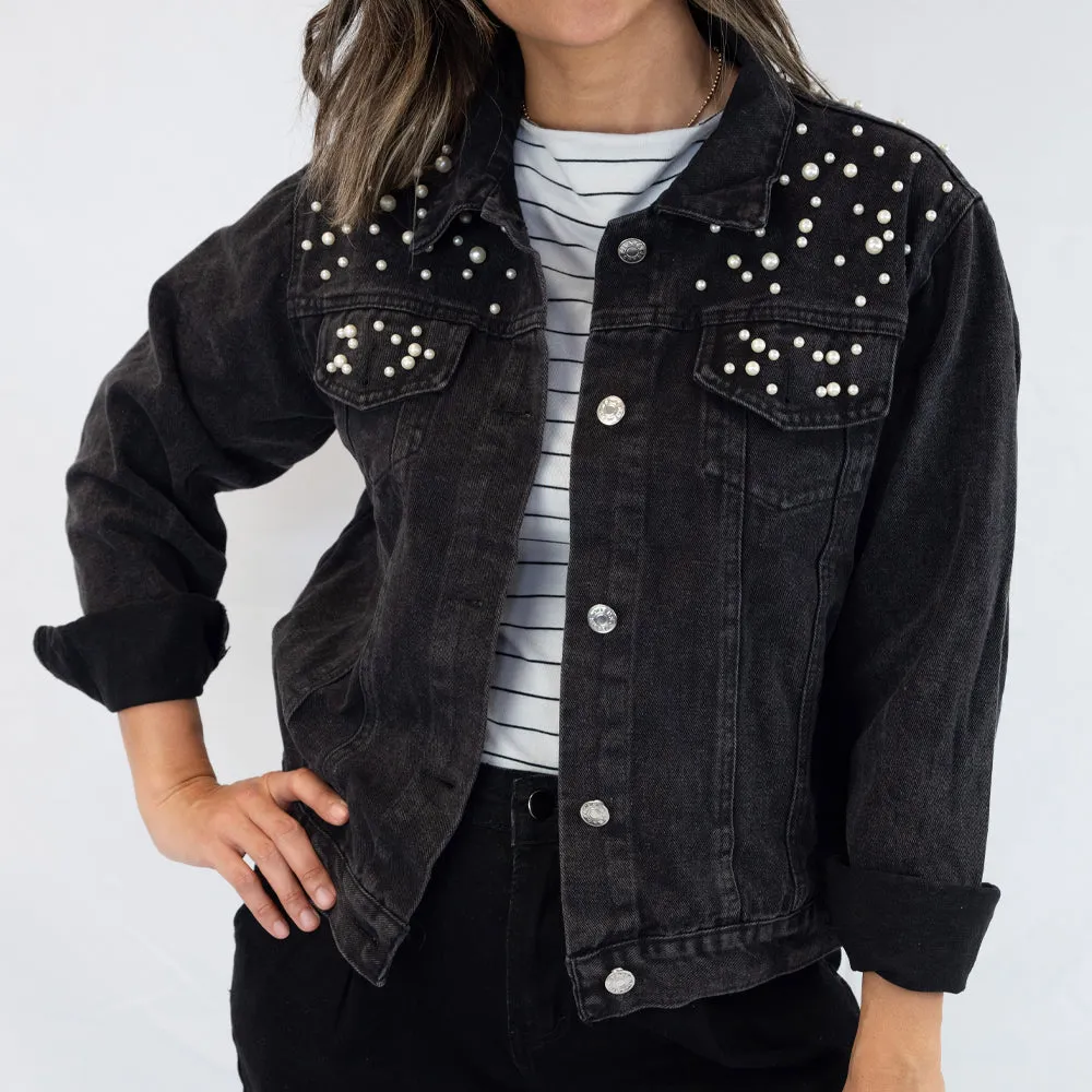 (White Pearl) Engagement Ring  Pearl Denim Jacket