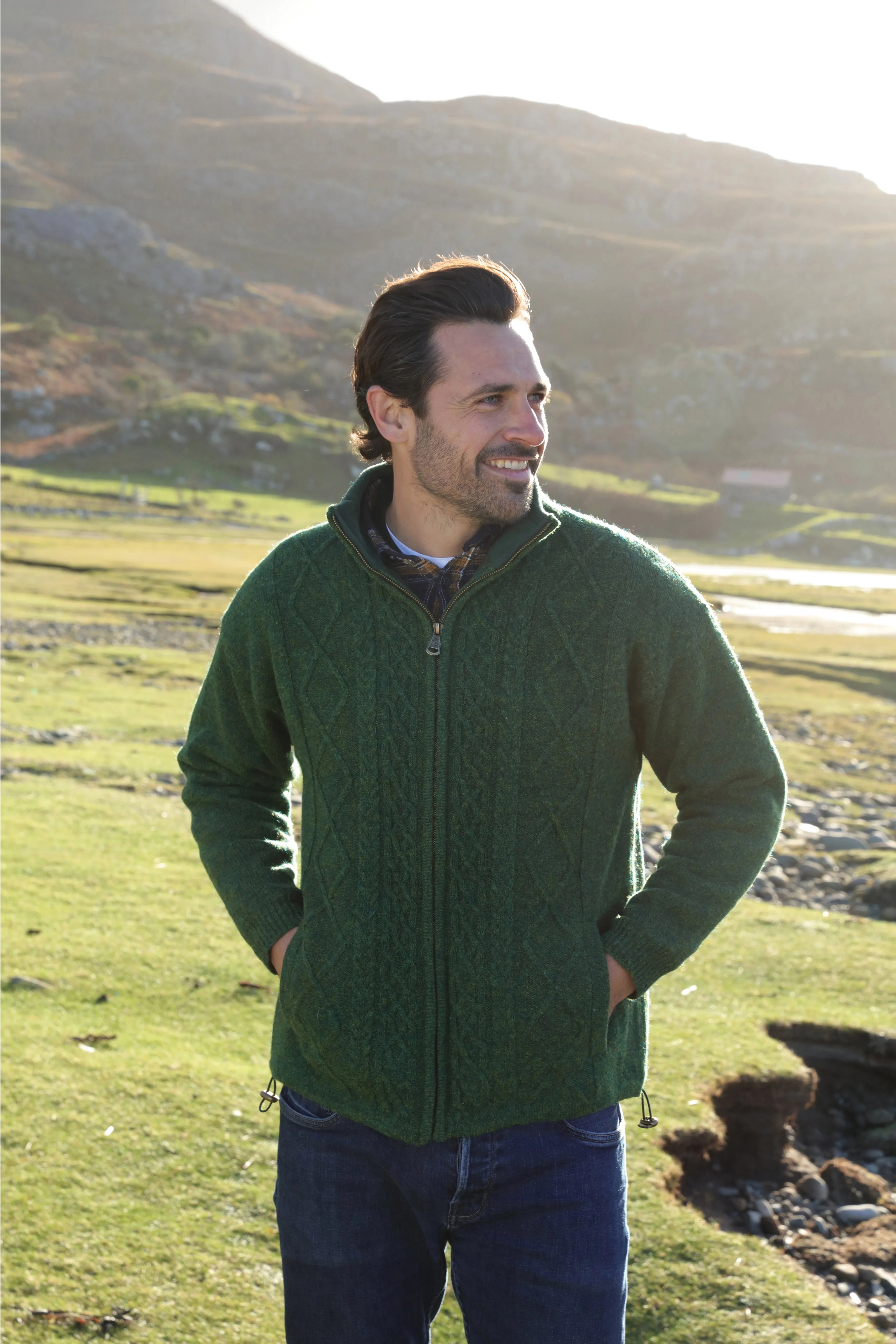 Windproof Aran Style Jacket - Pickle