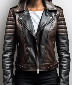 Women Classy Designer Brown Leather Jacket (Dual Color)